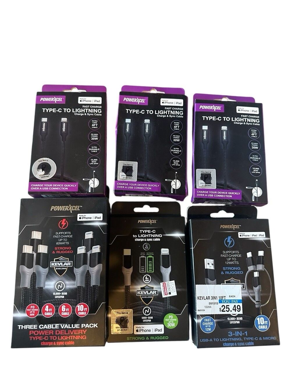 Lot 8 New PowerXcel Type C to Lightning Cables MFi-Certified Made with Kevlar